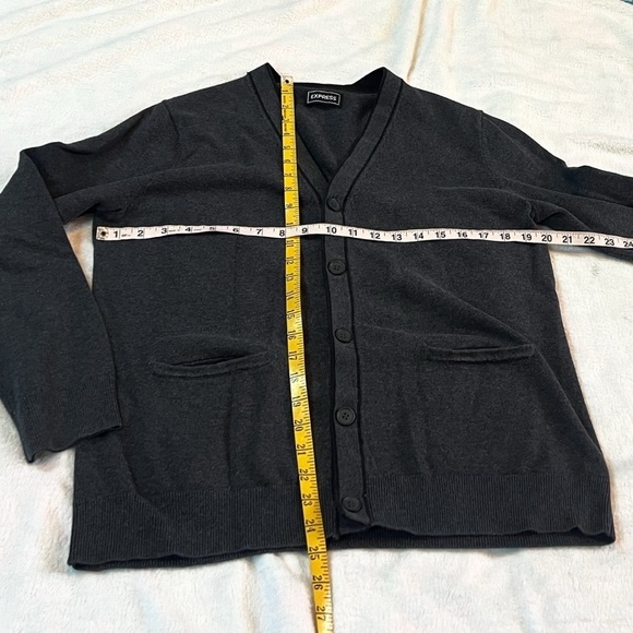 Express Men’s V Neck Cotton Cardigan Sweater Gray Black Button Down Medium - Picture 4 of 6